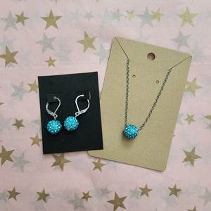 Turquoise Rhinestone Bead Silver Earrings and Necklace Set - NWT